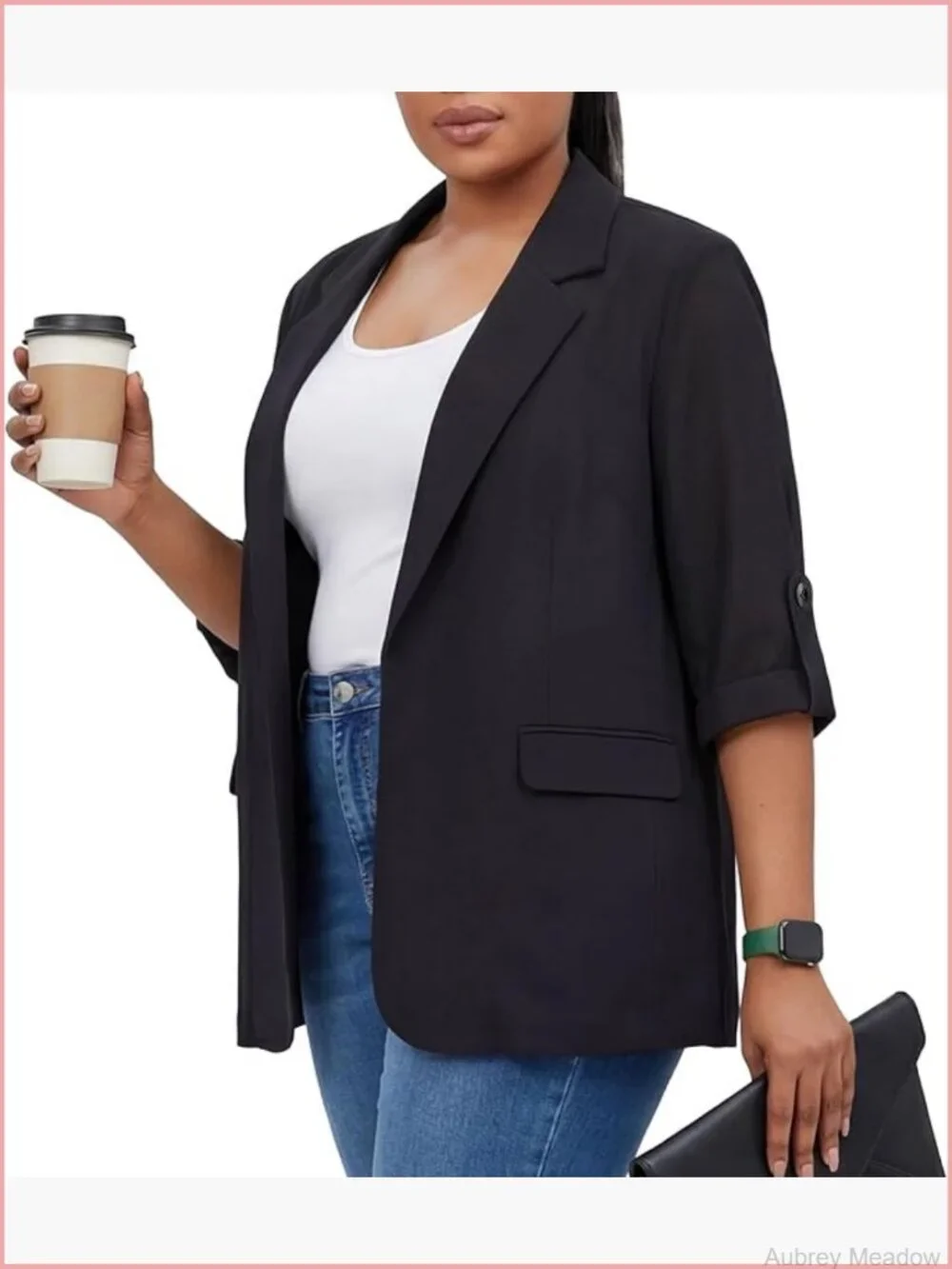 Plus Size Relaxed Fit Business Casual Blazer 3/4 Sleeve